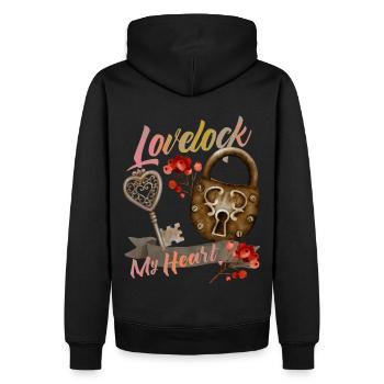 Valentinstag Vorhängeschloss Liebe-Spruch - Männer Premium Bio Hoodie - Schwarz - Hinten - Nico (187cm)