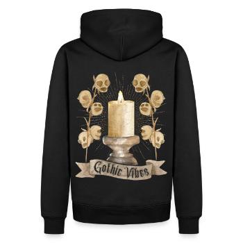 Goth, Gothic-Vibes Totenkopf und Kerze - Männer Premium Bio Hoodie - Schwarz - Hinten - Nico (187cm)