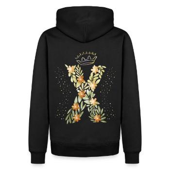 Monogramm Buchstabe X mit Krone, florales Ornament - Männer Premium Bio Hoodie - Schwarz - Hinten - Nico (187cm)