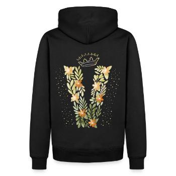 Monogramm Buchstabe V mit Krone, florales Ornament - Männer Premium Bio Hoodie - Schwarz - Hinten - Nico (187cm)