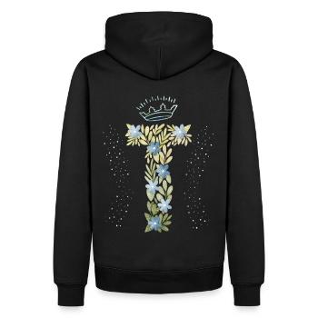 Monogramm Buchstabe T mit Krone, florales Ornament - Männer Premium Bio Hoodie - Schwarz - Hinten - Nico (187cm)