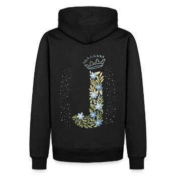 Monogramm Buchstabe J mit Krone, florales Ornament - Männer Premium Bio Hoodie - Schwarz - Hinten - Nico (187cm)
