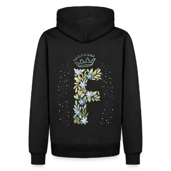 Monogramm Buchstabe F mit Krone, florales Ornament - Männer Premium Bio Hoodie - Schwarz - Hinten - Nico (187cm)