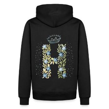 Monogramm Buchstabe H mit Krone, florales Ornament - Männer Premium Bio Hoodie - Schwarz - Hinten - Nico (187cm)