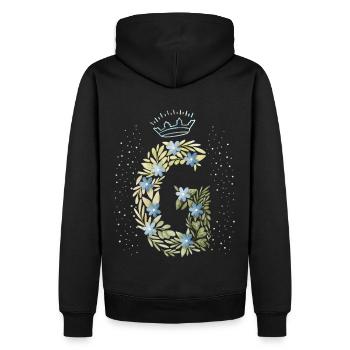 Monogramm Buchstabe G mit Krone, florales Ornament - Männer Premium Bio Hoodie - Schwarz - Hinten - Nico (187cm)