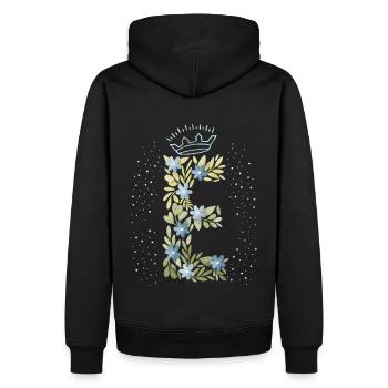 Monogramm Buchstabe E mit Krone, florales Ornament - Männer Premium Bio Hoodie - Schwarz - Hinten - Nico (187cm)