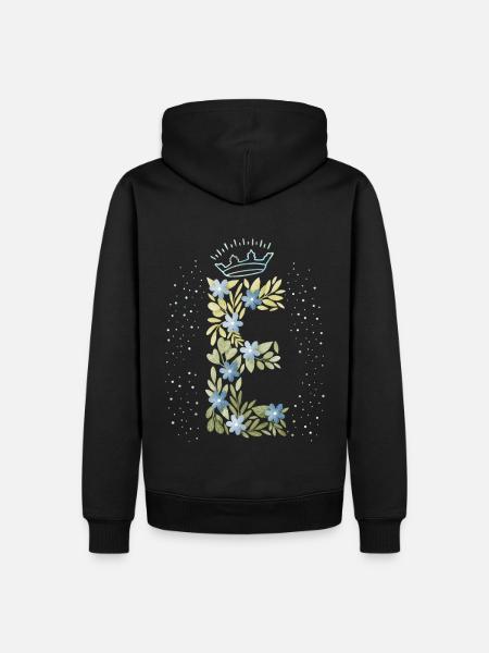 Lettre monogramme E avec couronne, ornement floral - Sweat à capuche Premium bio Homme - noir