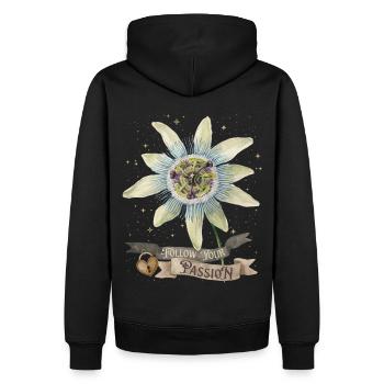 Passionsblume, Vintage-Botanische Illustration - Männer Premium Bio Hoodie - Schwarz - Hinten - Nico (187cm)