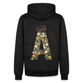 Monogramm Buchstabe A mit Krone, florales Ornament - Männer Premium Bio Hoodie - Schwarz - Hinten - Nico (187cm)