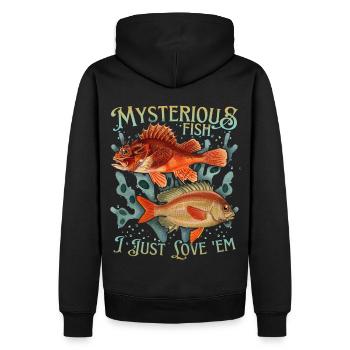 Pisces Vintage Illustration Love-Fish Saying - Men’s Premium Organic Hoodie - black - Back - Nico (187cm)