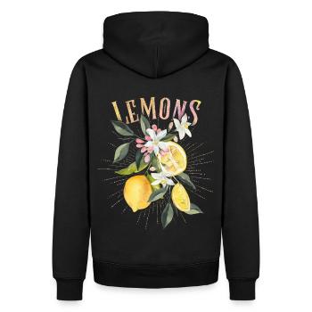 Zitrone, botanische Illustration, Zitronenblüten - Männer Premium Bio Hoodie - Schwarz - Hinten - Nico (187cm)