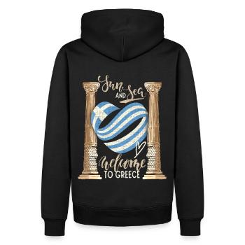 Grèce, Soleil et Mer Ruines antiques - Sweat à capuche Premium bio Homme - noir - Dos - Nico (187cm)