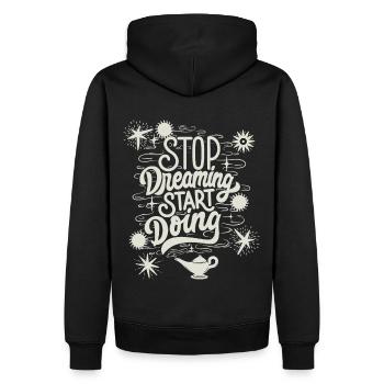 Motivation, Motivationsspruch Spruch, Typografie - Männer Premium Bio Hoodie - Schwarz - Hinten - Nico (187cm)