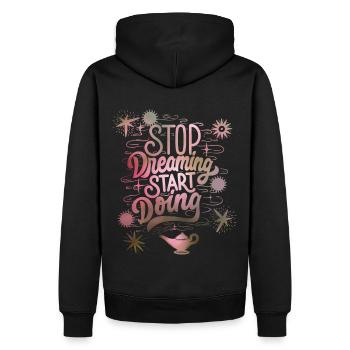 Motivation, Motivationsspruch Spruch, Typografie - Männer Premium Bio Hoodie - Schwarz - Hinten - Nico (187cm)