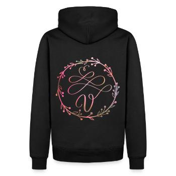 Monogram, letter V, calligraphy ornament - Men’s Premium Organic Hoodie - black - Back - Nico (187cm)