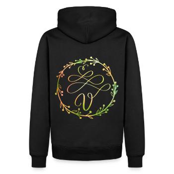 Monogram, letter V, calligraphy ornament - Men’s Premium Organic Hoodie - black - Back - Nico (187cm)
