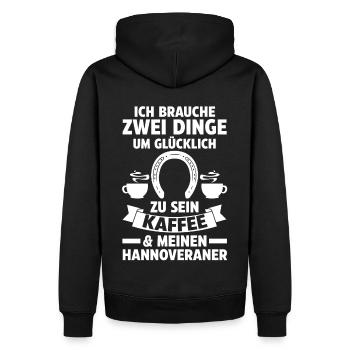 Pferd Reitsport Reiten Pferdesport Kaffee Hannover - Männer Premium Bio Hoodie - Schwarz - Hinten - Nico (187cm)