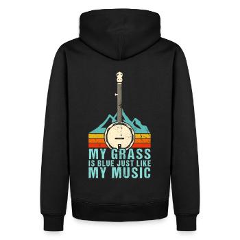 My Grass Is Blue Like My Music Bluegrass Banjo - Men’s Premium Organic Hoodie - black - Back - Nico (187cm)