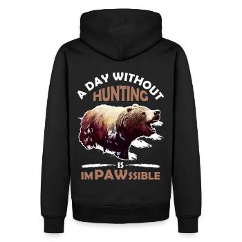 Impawssible Grizzly Bear Hunting Funny Hunter Puns - Men’s Premium Organic Hoodie - black - Back - Nico (187cm)