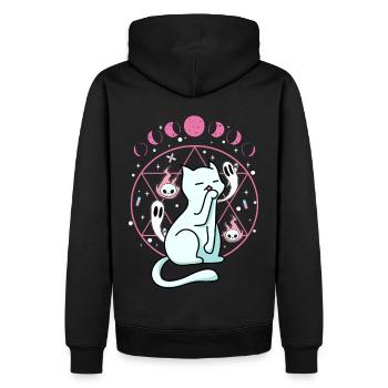 Kawaii Pastel Goth Cat Ghost Witch Moon Phase - Männer Premium Bio Hoodie - Schwarz - Hinten - Nico (187cm)
