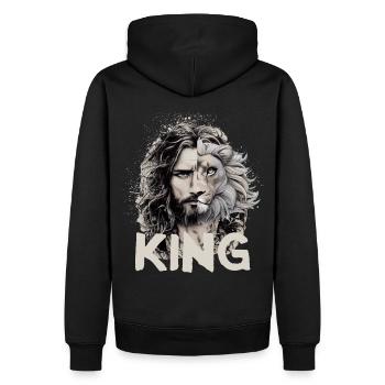 Jésus Roi Lion Léon Croyant chrétien de la Bible - Sweat à capuche Premium bio Homme - noir - Dos - Nico (187cm)