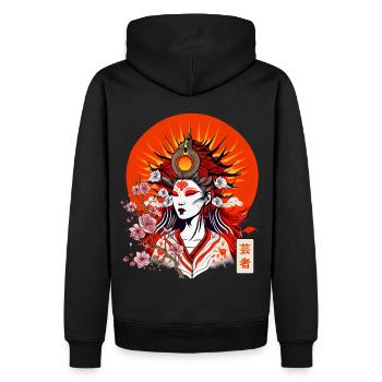 Amaterasu Japanese Sun Goddess Sakura Cherry Loss - Men’s Premium Organic Hoodie - black - Back - Nico (187cm)
