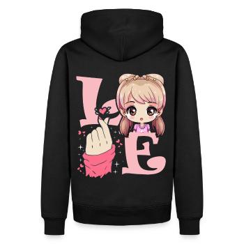 Love Saranghae Finger Heart Korean Anime Chibi Kpo - Men’s Premium Organic Hoodie - black - Back - Nico (187cm)