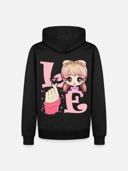 Elsker Saranghae Finger Heart Koreansk Anime Chibi Kpo - Herre Premium økologisk hoodie - sort