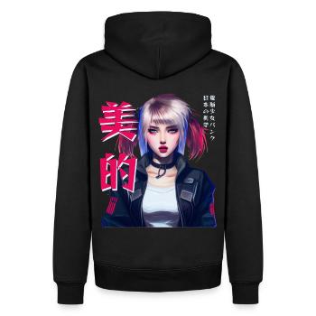 Japonais Techwear Anime Girl Cybergoth Vaporwave - Sweat à capuche Premium bio Homme - noir - Dos - Nico (187cm)