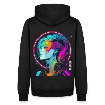 Esthétique Vaporwave Sci Fi Girl Futuriste Japones - Sweat à capuche Premium bio Homme - noir - Dos - Nico (187cm)