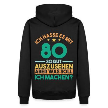 Achtzig Achtzigster 80 Jahre Geburtstag - Männer Premium Bio Hoodie - Schwarz - Hinten - Nico (187cm)