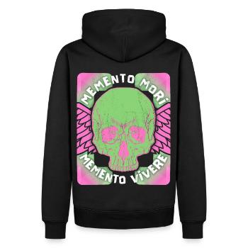 Memento Mori Memento Vivere Skull Saying - Men’s Premium Organic Hoodie - black - Back - Nico (187cm)