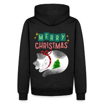 Chat avec arbre de Noël, dicton de Noël - Sweat à capuche Premium bio Homme - noir - Dos - Nico (187cm)