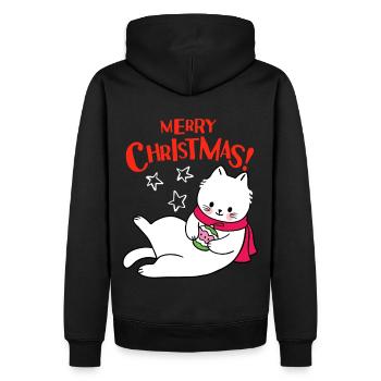 Merry Christmas Katze, lustiger Weihnachtsspruch - Männer Premium Bio Hoodie - Schwarz - Hinten - Nico (187cm)