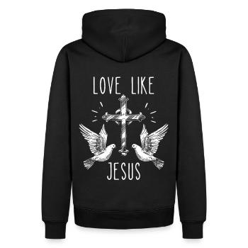 Jesus Christus Kreuz, Friedenstauben, Spruch - Männer Premium Bio Hoodie - Schwarz - Hinten - Nico (187cm)