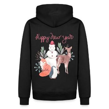 Bonne année avec bonhomme de neige et cerf - Sweat à capuche Premium bio Homme - noir - Dos - Nico (187cm)