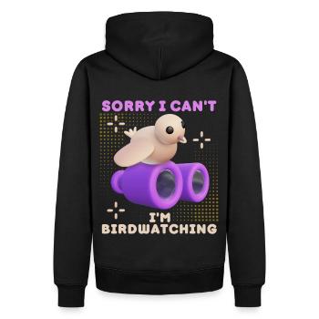 Vogel, Bird-Watching, lustiger Spruch mit Fernglas - Männer Premium Bio Hoodie - Schwarz - Hinten - Nico (187cm)