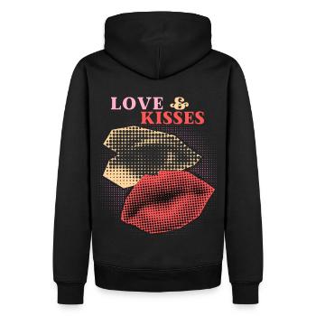 Pop-Art Liebe-Love Lippen und Auge lustiger Spruch - Männer Premium Bio Hoodie - Schwarz - Hinten - Nico (187cm)