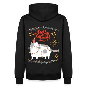 Merrry-Catmas, Jeu de mots, Noël avec drôle de chat - Sweat à capuche Premium bio Homme - noir - Dos - Nico (187cm)