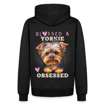 Yorkie-love, Yorkshire Terrier, Yorkie Dicton - Sweat à capuche Premium bio Homme - noir - Dos - Nico (187cm)