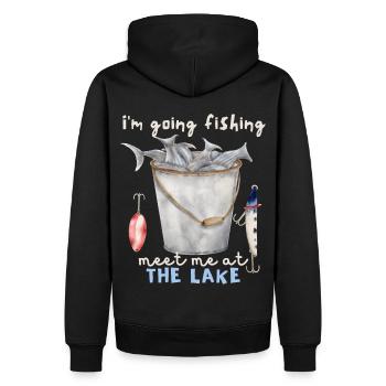 Fisch, Angeln am See, Angler, Angelhaken, Spruch - Männer Premium Bio Hoodie - Schwarz - Hinten - Nico (187cm)