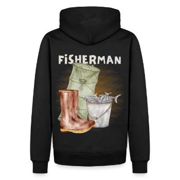 Fisch, Angler, Reuse, Vintage-Fischer Angeln - Männer Premium Bio Hoodie - Schwarz - Hinten - Nico (187cm)