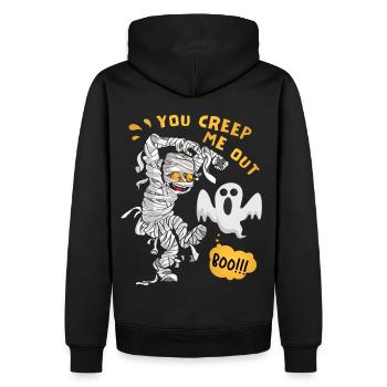 Momie Bande Dessinée, Momie D’Halloween, Dicton Fantôme - Sweat à capuche Premium bio Homme - noir - Dos - Nico (187cm)