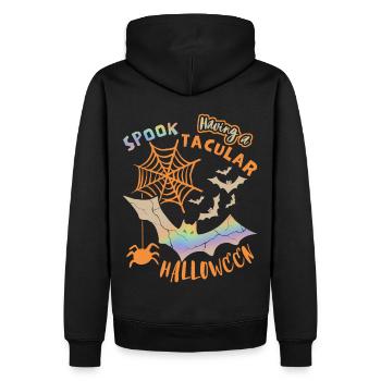 Halloween Spinne, Fledermaus, lustiger Spruch, Pun - Männer Premium Bio Hoodie - Schwarz - Hinten - Nico (187cm)