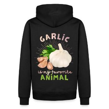 Ail, drôle de rayon, Illustration à l’ail - Sweat à capuche Premium bio Homme - noir - Dos - Nico (187cm)
