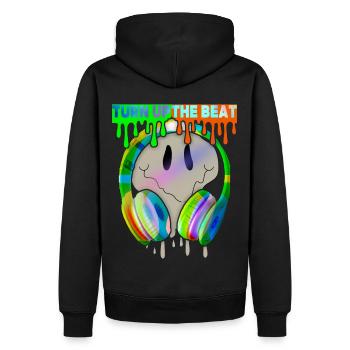 Music, Turn-Up-The-Beat, Headphones, Skull - Men’s Premium Organic Hoodie - black - Back - Nico (187cm)