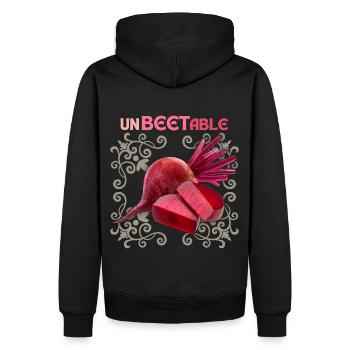 Rote Beete, lustiger Spruch, Unbeetable - Männer Premium Bio Hoodie - Schwarz - Hinten - Nico (187cm)
