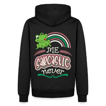 Sarcasme, drôle de dicton avec rainette - Sweat à capuche Premium bio Homme - noir - Dos - Nico (187cm)