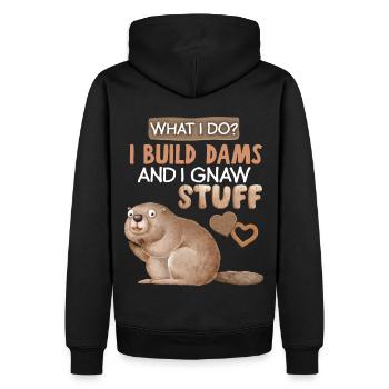 Drôle de castor, dison de castor, jeu de mots, jeu de mots - Sweat à capuche Premium bio Homme - noir - Dos - Nico (187cm)