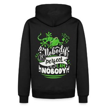 Funny saying with lizard, Nobody-is-Perfect - Men’s Premium Organic Hoodie - black - Back - Nico (187cm)